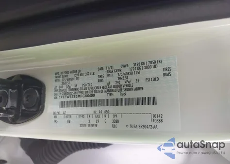 2021 Ford F-150 Lariat from USA, damaged, VIN 1FTFW1E83MFC86409